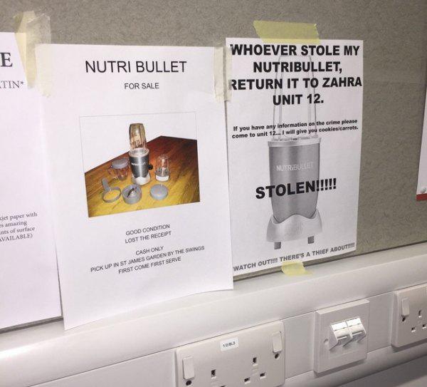 Coincidence - Nutri Bullet For Sale Whoever Stole My Nutribullet, Return It To Zahra Unit 12. Tin If you have any information on the crime please come to unit 12I will give you cookies carrets. Nutrelle Stolen!!!!! siet paper with nts of surface Vailable 
