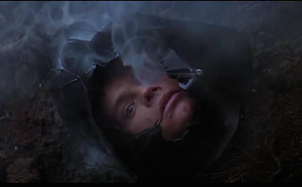 The Empire Strikes Back: In the middle of the movie, Luke Skywalker goes to the planet Dagobah to meet Yoda to begin his Jedi training. During his journey, he duels with a vision of Darth Vader in the Dark Side Cave. Luke strikes Vader down with his lightsaber and finds his own face behind Vader’s helmet and mask. This hints at the fact that Darth Vader is Luke’s father, which he learns at the end of the movie.