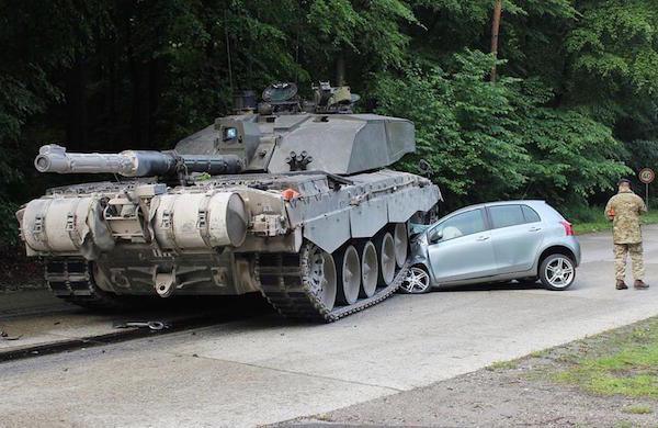 tank driving on road