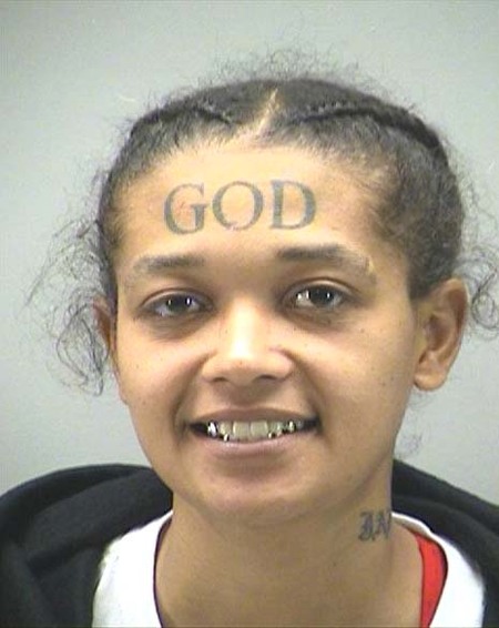 Thirty-three year old Ohio woman, Jamie Calloway, also known as "Jamie Godhead Platinum," was arrested in 2012 for stalking a female corrections officer whom she had met during a previous jail stint. Calloway, who has the word "God" tattooed onto her forehead, believed in her mind that the officer and herself were involved in a love affair. Calloway reportedly called the woman, sent her packages in the mail, and slashed her tires. She is currently awaiting trial.