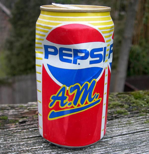 Pepsi AM: In an attempt to get people to drink soda in the morning instead of coffee, Pepsi released a soft drink that had 28% more caffeine than the regular cola. However, it contained 77% less caffeine than coffee, so it was quickly off the market.