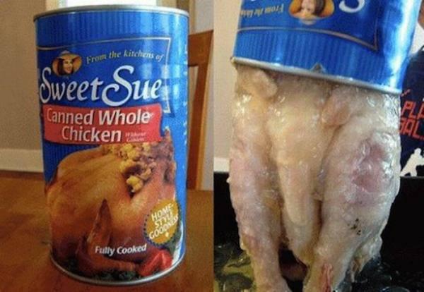 Canned Whole Chicken: A company called Sweet Sue decided people would love this strange convenience, but they didn’t think about the goo