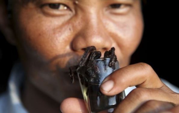 In Cambodia, a shot of brandy with a tarantula in it is often a drink of choice.