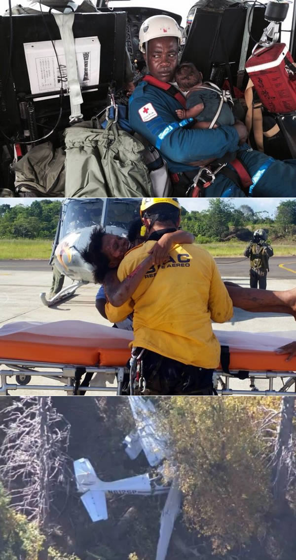 In June 2015, a 5-month-old baby survived for four days with his mother after their plane had crashed in the Columbian jungle. The plane bound for Quibdó from Chocó crashed during what should have been a 30-minute flight. It caught fire shortly after takeoff. 

Nineteen-year-old María Nelly Murillo Moreno acted quickly to save her infant son but was burned in the fire while she worked to rescue the baby from the plane's wreckage.

The plane's pilot, Carlos Mario Ceballos, died in the crash. Rescue workers began looking for Moreno immediately and were aided by small clues she left to help them find her. She dropped the baby's birth certificate, a cell phone, and even the pilot's wallet as part of a trail.

Murillo survived on coconut milk while breastfeeding the baby. Rescuers found the duo four days after the crash. They were taken to a hospital in Quibdó where doctors discovered the baby was in good health, despite having a sore bottom because he had run out of diapers.