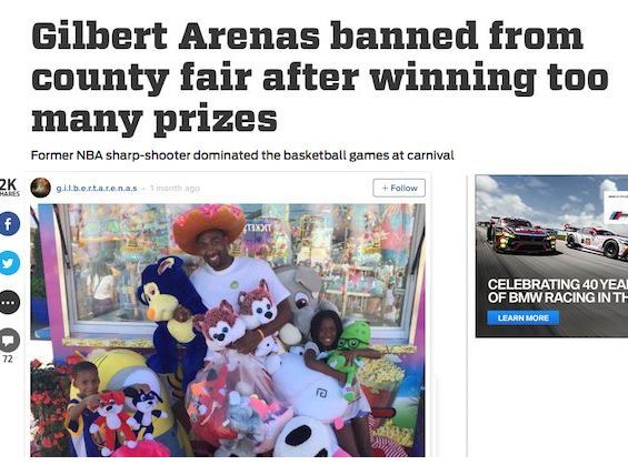 gilbert arenas carnival games - Gilbert Arenas banned from county fair after winning too many prizes Former Nba sharpshooter dominated the basketball games at carnival A lbertarenasehage Text Celebrating 40 Yea Of Bmw Racing In Th Learn More Too