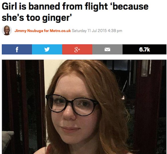 rob waugh uranus - Girl is banned from flight because she's too ginger Jimmy Nsubuga for Metro.co.uk Saturday f 8
