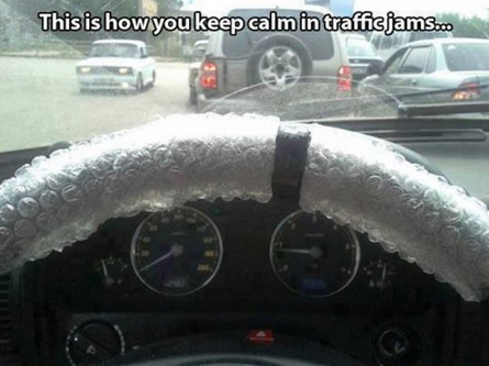 bubble wrap steering wheel - This is how you keep calm in traffic jams...
