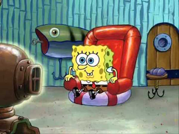 In the episode, “Your Shoe's Untied,” Spongebob is seen sitting alone in the living room watching a swirling sea anemone on TV. When Gary slinks in, Spongebob is caught off guard and turns the channel. He also awkwardly proclaims he was watching sports!

Although there was nothing else about it in the episode, the look on his face and quick channel flip was the telltale sign of a sponge up to no good.