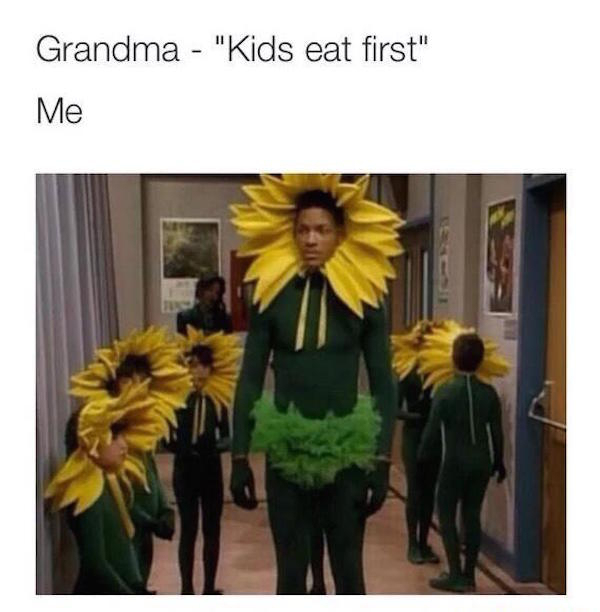 fresh prince of bel air flower costume - Grandma "Kids eat first" Me