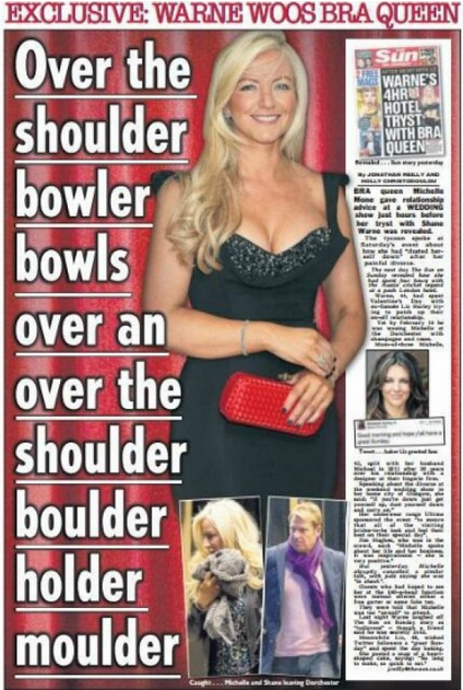 funny british newspaper headlines - Exclusive Warne Woos Bra Queen sun Over the shoulder bowler bowls over an over the shoulder boulder holder moulder