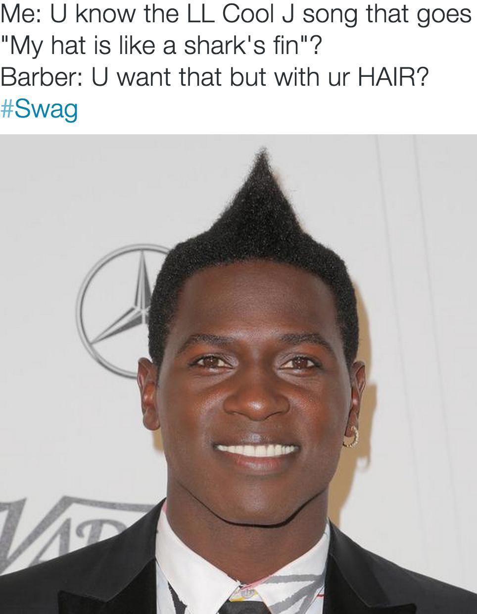 antonio brown blonde hair - Me U know the Ll Cool J song that goes "My hat is a shark's fin"? Barber U want that but with ur Hair?