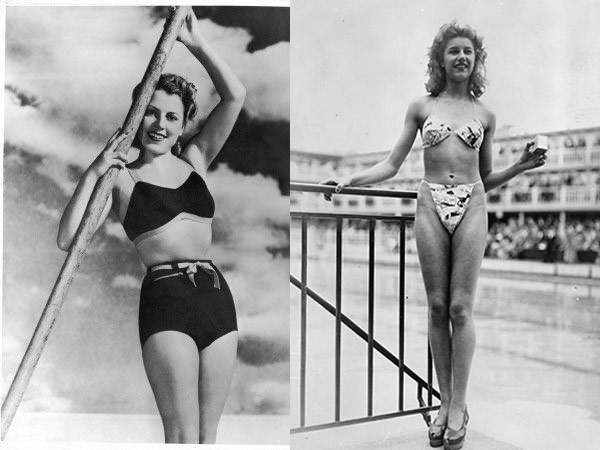 The sensational bikini design was the creation of two men, each attempting to outdo the other. In 1946, Jacques Heim unveiled the Atome (French for atom) and called it the world's smallest bathing suit. Shortly thereafter, Louis Réard introduced the Bikini (named after the island where atomic testing began) and pronounced it “smaller than the smallest swimsuit." Reard's design won by a navel—Heim's still covered the wearer's bellybutton.