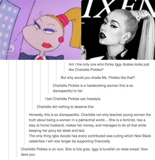 people that look like cartoon characters - Am I the only one who thinks Iggy Azalea looks just Charlotte Pickles? But why would you shade Ms. Pickles that? Charlotte Pickles is a hardworking woman this is so disrespectful to her I bet Charlotte Pickles ca
