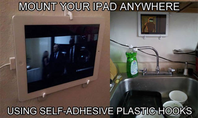 daily life useful hack - Mount Your Ipad Anywhere Using SelfAdhesive Plastic Hooks