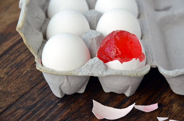 Image your guests surprise when they crack open an egg and find a gooey red surprise inside. The best part: it’s just Jell-O, so you can still eat it.