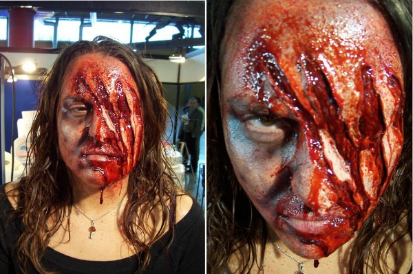 Whether this bloody victim was attacked by a werewolf—or some unknown, unnamed horror—doesn't matter, the bottom line is that her makeup, by Gorka FX, looks fantastic.