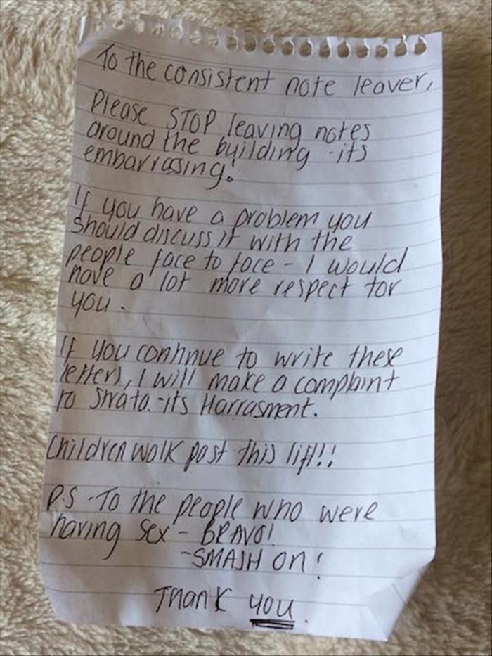 A neighbor's sex note leads to an unexpected result
