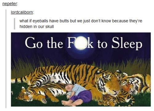 tumblr - go the fu to sleep - nepeter lordcaliborn what if eyeballs have butts but we just don't know because they're hidden in our skull Go the FOk to Sleep