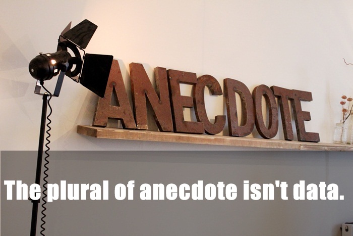 can t see - The plural of anecdote isn't data.