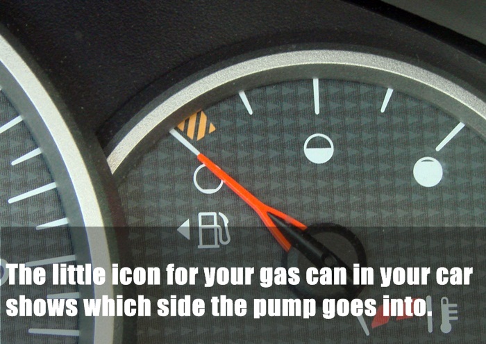 gas - The little icon for your gas can in your car shows which side the pump goes into. E