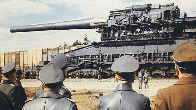The Schwerer Gustav: This looks like something a Bond villain would construct in attempting to take over the world. It is the largest canon ever built – weighing 1,350 tons. The machine was fed seven-ton shells that could reach distances of up to 29 freaking miles. The draw back, obviously, was its size. It took an enormous amount of men to move, set up and operate the monstrosity and because of this only two were built.