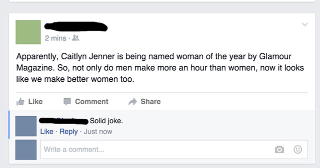 multimedia - 2 mins. Apparently, Caitlyn Jenner is being named woman of the year by Glamour Magazine. So, not only do men make more an hour than women, now it looks we make better women too. Comment Solid joke. Just now Write a comment...