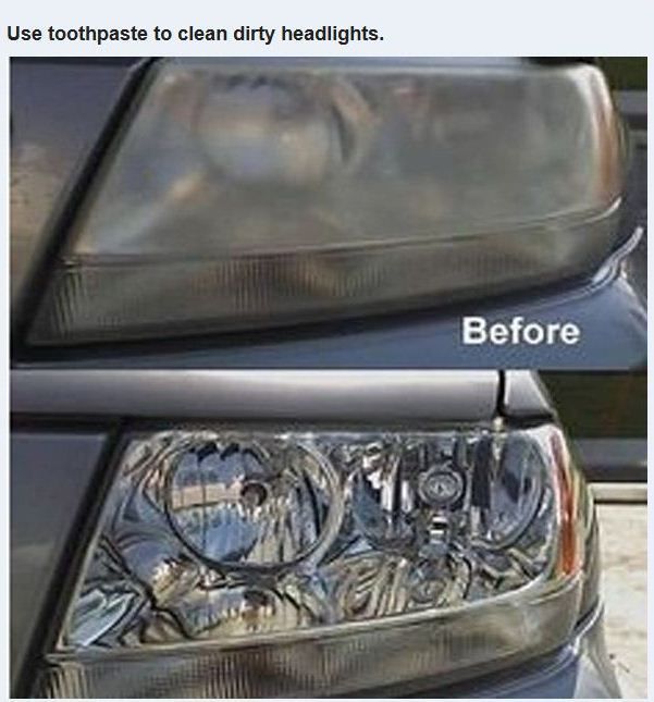 toothpaste on headlights - Use toothpaste to clean dirty headlights. Before