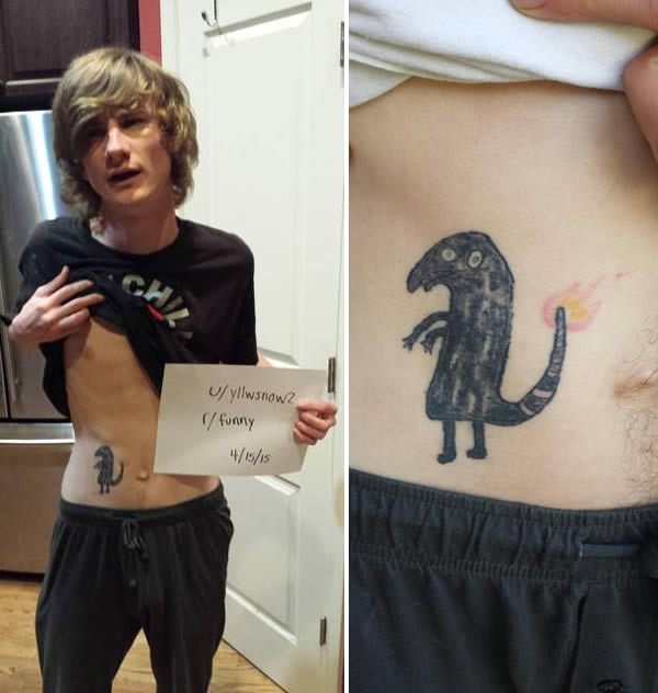 We've seen some bad tattoos in our time, but this self-inked Charmander Pokémon tattoo just about takes the cake. 

The picture of the tattoo was posted online by Redditor yllwsnow2, with the comment: "My friend was drunk and on Xanax when he decided to tattoo a black face Charmander with no experience or artistic ability. The flame saves it."

When fellow Redditors asked if the 27-year-old was regretting his new body art, his friend said, "He woke up the next morning and asked his friend why he didn't stop him. His friend said he tried multiple times."