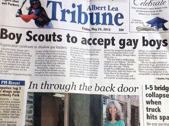 headline fails - nyers shut out Packers. Celebrate Albert Lea Tribune Your graduate's open house with announcement in the Albert L.ca Tribune Cuotas 507379.45 Friday, 506 Boy Scouts to accept gay boys Organization continues to disallow gay leaders to dete