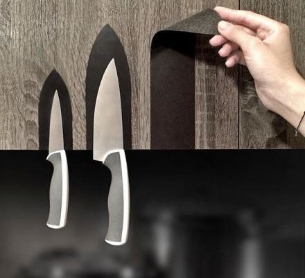 These magnetic stickers allow you to hang up your knives just about anywhere in your house.