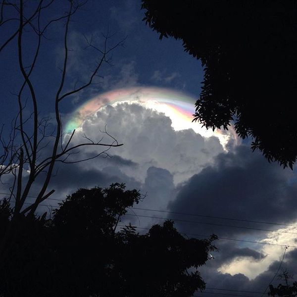 An iridescent, multi-hued cloud was spotted in Costa Rican skies and residents were left awestruck and mystified. The spectacle was reported in September 2015 in numerous cities including San Jose, Parrita, Pavas, Escazu and Hatillo. 

Many witnesses took to social media to post photos and video of the luminous cloud formation, with some even noting that it looked apocalyptic. Experts said the stunning view was caused by a rare weather phenomenon called cloud iridescence, which occurs when sunlight diffracts off water droplets in the atmosphere.