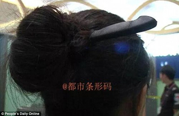 A Chinese woman returning from a vacation attempted to walk past the metal detectors with a rather unusual hairpin. In fact, it was a very sharp knife. When the alarm went off, and security discovered the knife, the woman explained she bought a lot of fruit on her trip and wanted to cut and eat it before boarding the long flight.
