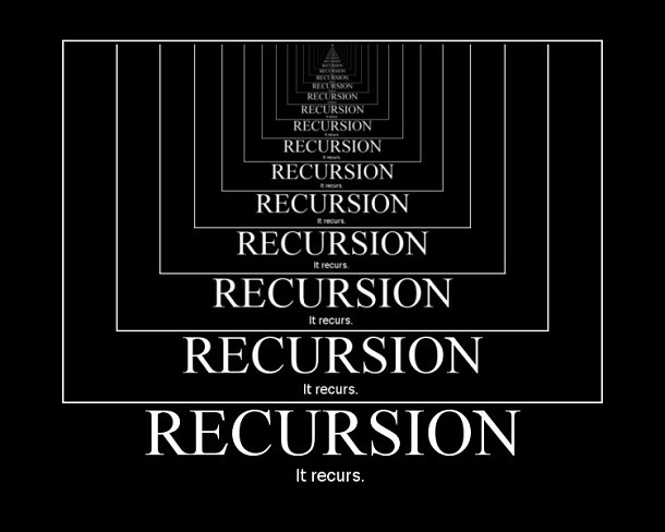Recursion is when something refers back to itself; that's recursion. Find this last Google trick by searching "recursion" in Google to see what it suggests you look for.