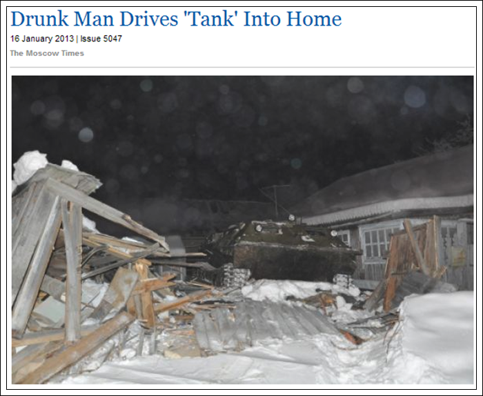 snow - Drunk Man Drives 'Tank' Into Home Issue 5047 The Moscow Times
