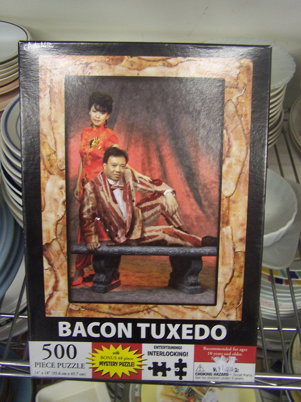 thrift store finds - Bacon Tuxedo 500 Entertaining Interlocking! Recommended for 10 years and older Piece Puzzle Wyster Votre Piece Puzzle Bonus 48 piece Mystery Puzzle 102 Choing Hazard