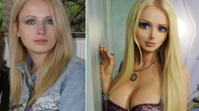 There are a lot of women around the world trying to look like Barbie, but Valeria Lukyanova is probably the most famous – and the one that looks like her the most. She insists that her transformation was all natural, but the 93-pound Moldovan woman with an 18-inch waist is hardly natural! Just take a look at her 'before' and 'after' photo above.