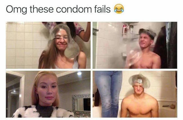 Funny pictures of condom fails and a picture of Iggy Azalea - joking that she was one too.