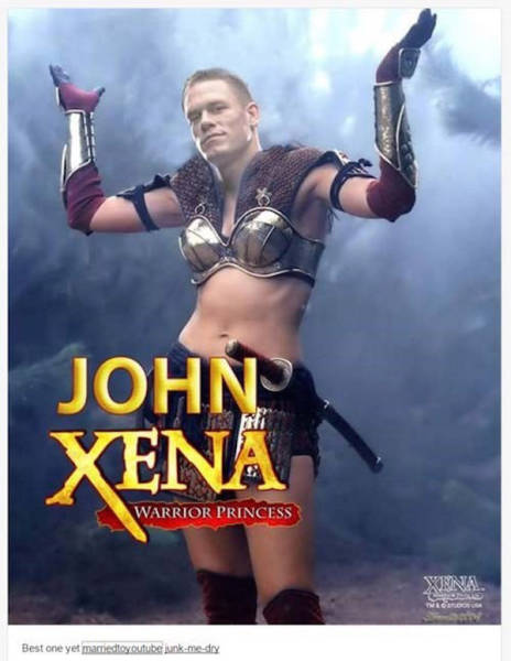 Funny Photoshopped picture John Cena as John Xena with his head atop the body of Xena Warrior Princess.