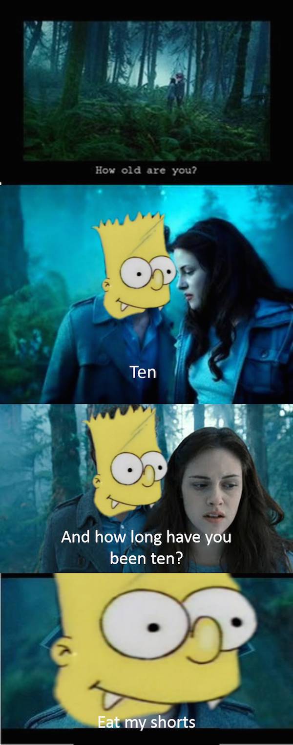 Funny meme about Vampire Diaries and Bart Simpson cut and edited into the scene.