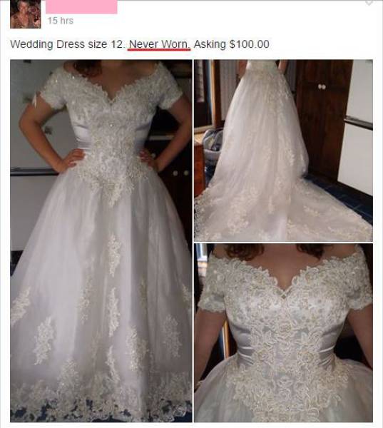 gown - 15 hrs Wedding Dress size 12. Never Worn. Asking $100.00