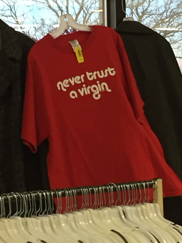 t shirt - never trust a virgin