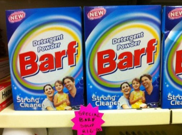 translation fails in advertising - Ney New New Detergent Powder Detergent Powder Bart Strong Cleantes Strang Cleane tra Clea Special Barf Soup R16