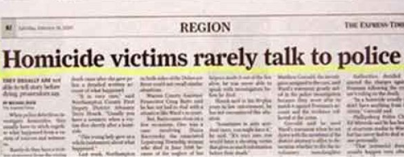 newspaper funny headlines - Region The Homicide victims rarely talk to police