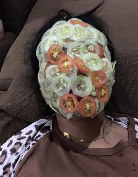 face covered in tomatoes