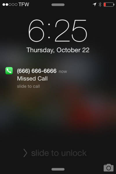 666 not today satan - ..000 Tfw Thursday, October 22 666 6666666 now Missed Call slide to call > slide to unlock