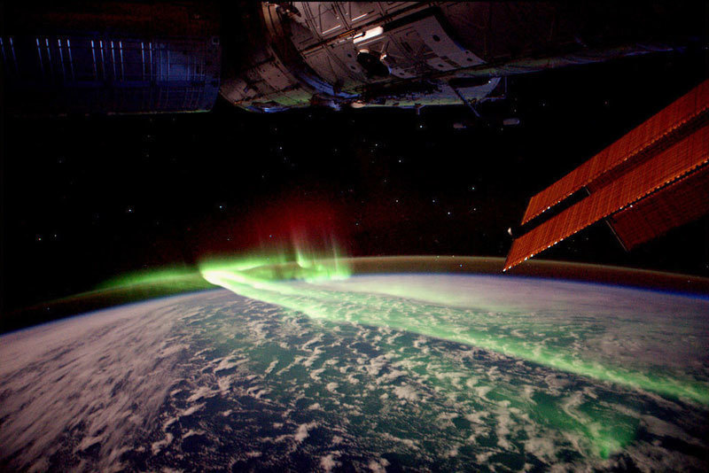 A shot of the northern lights from outer space.