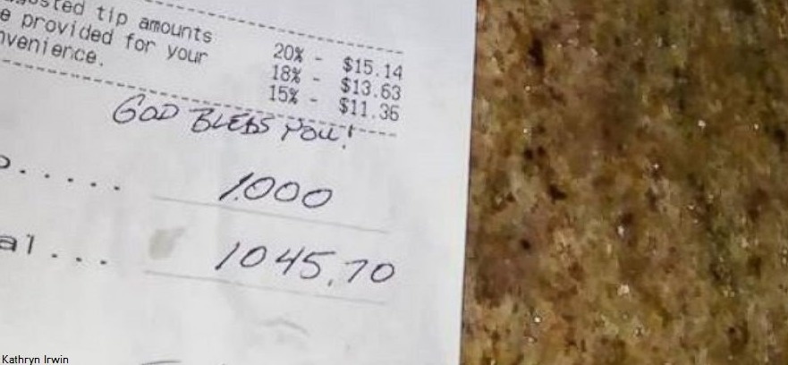 An Olive Garden waitress was tipped $1000 on a $75 bill and decided to pay it forward in her own way: She went out to dinner and paid for another couple's meal, and left a nice tip for their waitress.
