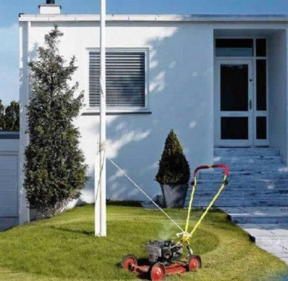 Or tie you lawn mower to a pole so that you don't have to be in the sun at all.