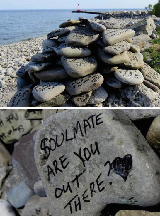 A compilation of rocks representing a shrine of dreams, hopes, and advice were found on Oakville beach.
