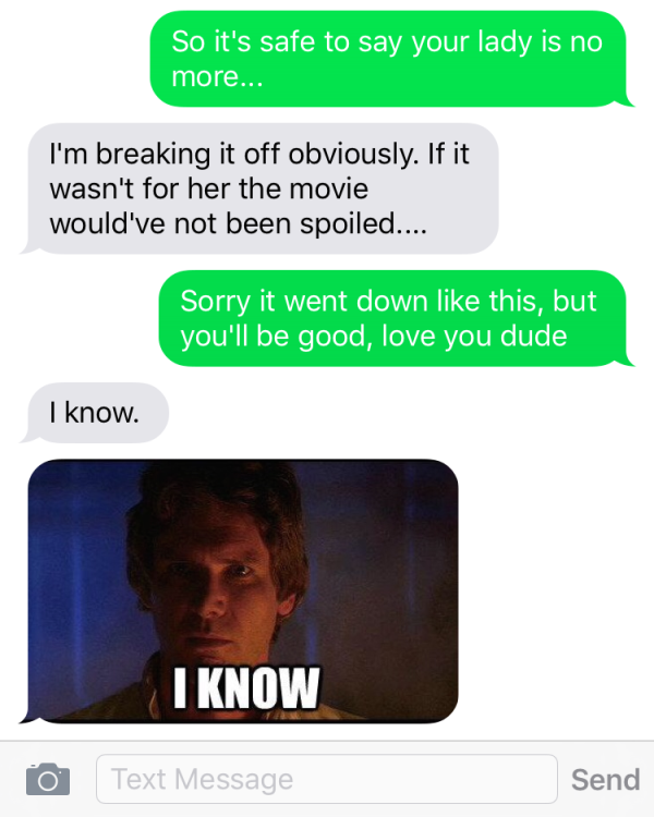 Cheating girlfriend ruins new Star Wars Movie